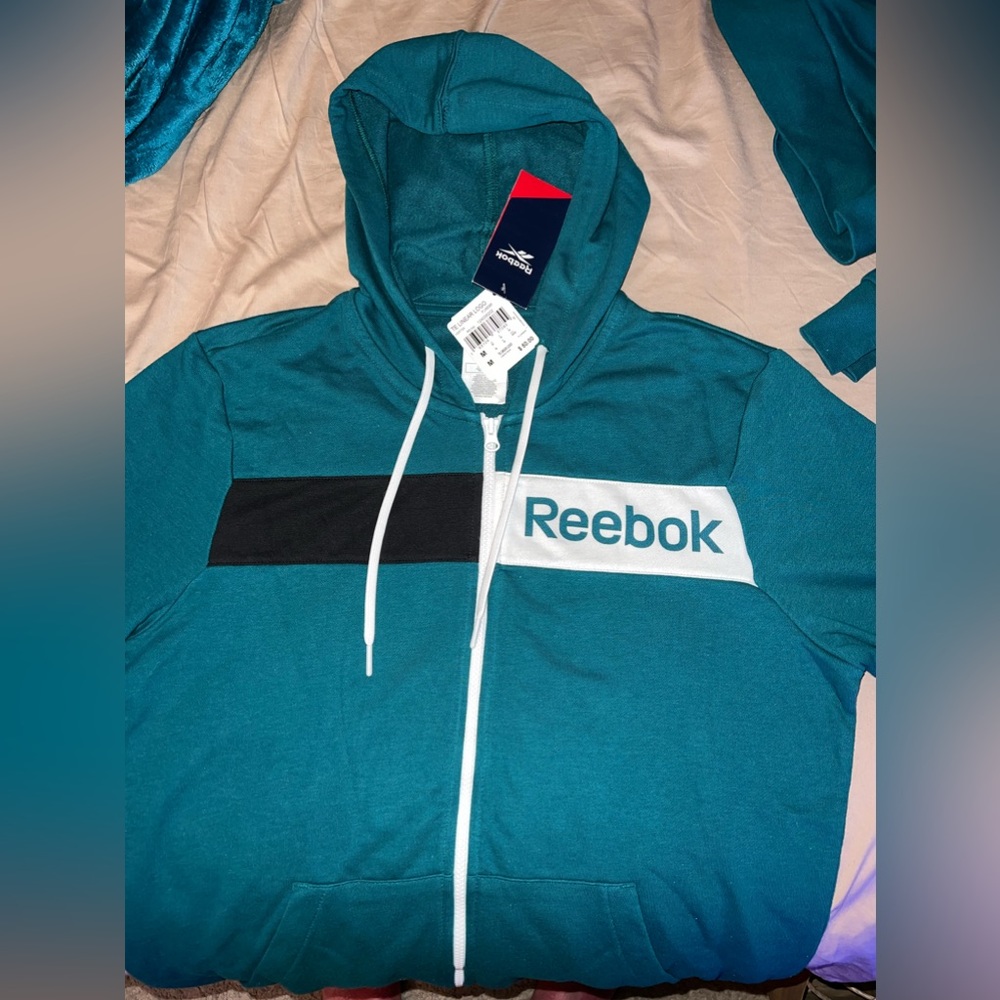 Reebok Full Zip 'Squid Game Teal Color' Hoodie Size L MSRP $50 NWT.